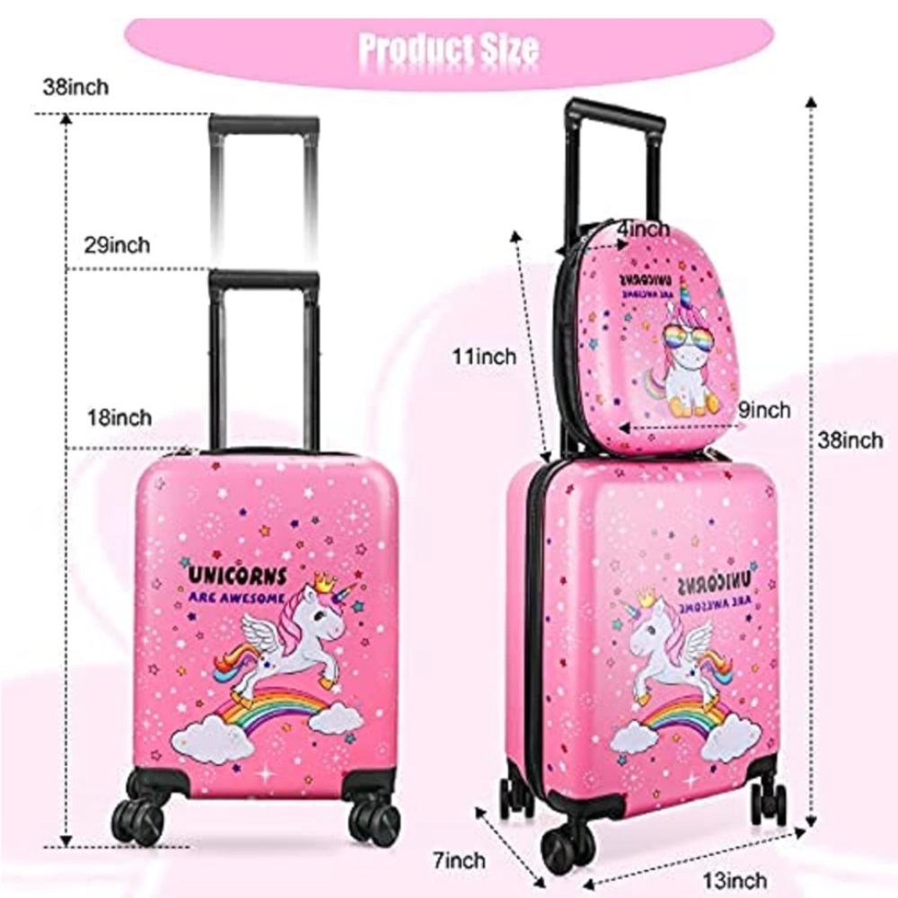 Unicorn girls pink luggage